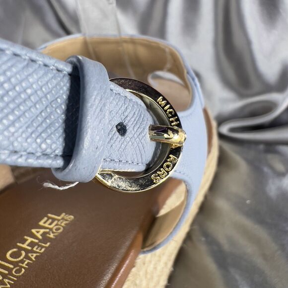 Michael Kors Laney Wedges Size 9 Leather Thong Espadrille Sandals Powder Blue💙 - Picture 5 of 17
